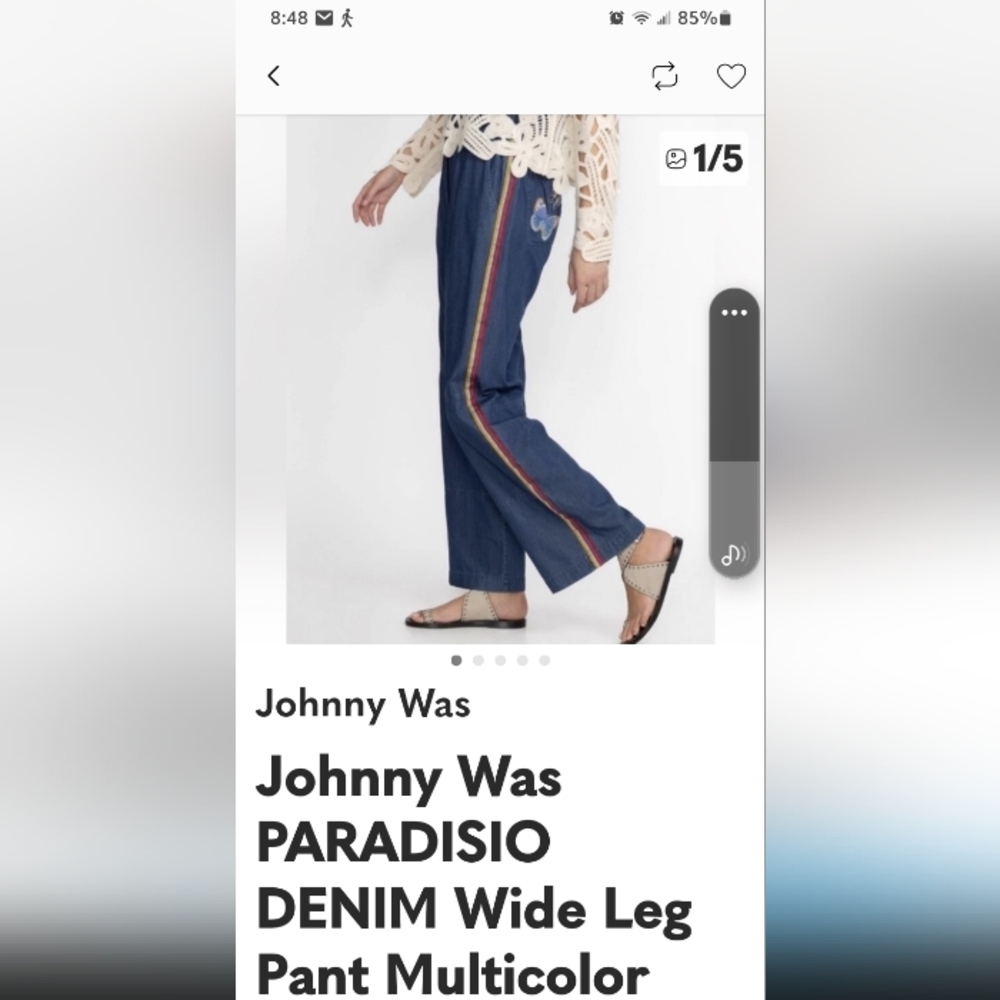 Johnny Was Wide Leg Denim With Multi Stripe Down Side